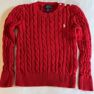 Ralph Lauren Girls Red Cable Knit Sweater, size 6